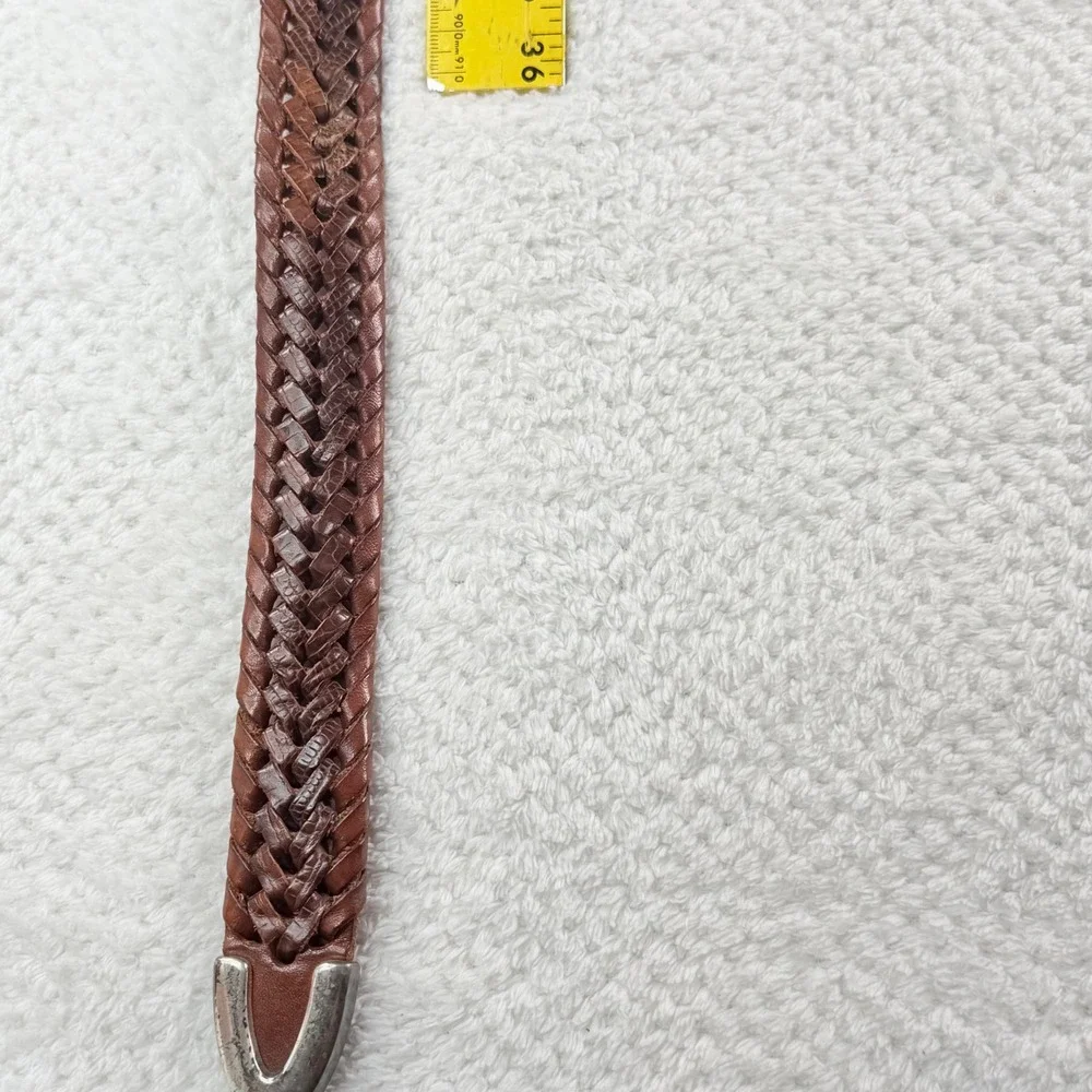 Fossil Braided Leather Belt Brown Woven Silver Buckle Tip MB2265C0G Size 38